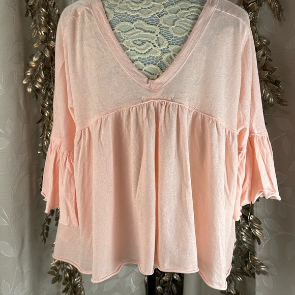 We The Free Pink Flowy Relaxed Boho Cottagecore Blouse XS Raw Hem Button Front - Picture 5 of 10